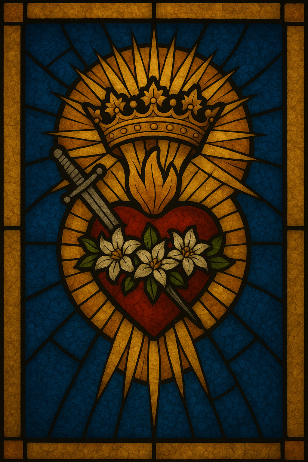 Stained-glass depiction of the Immaculate Heart of Mary