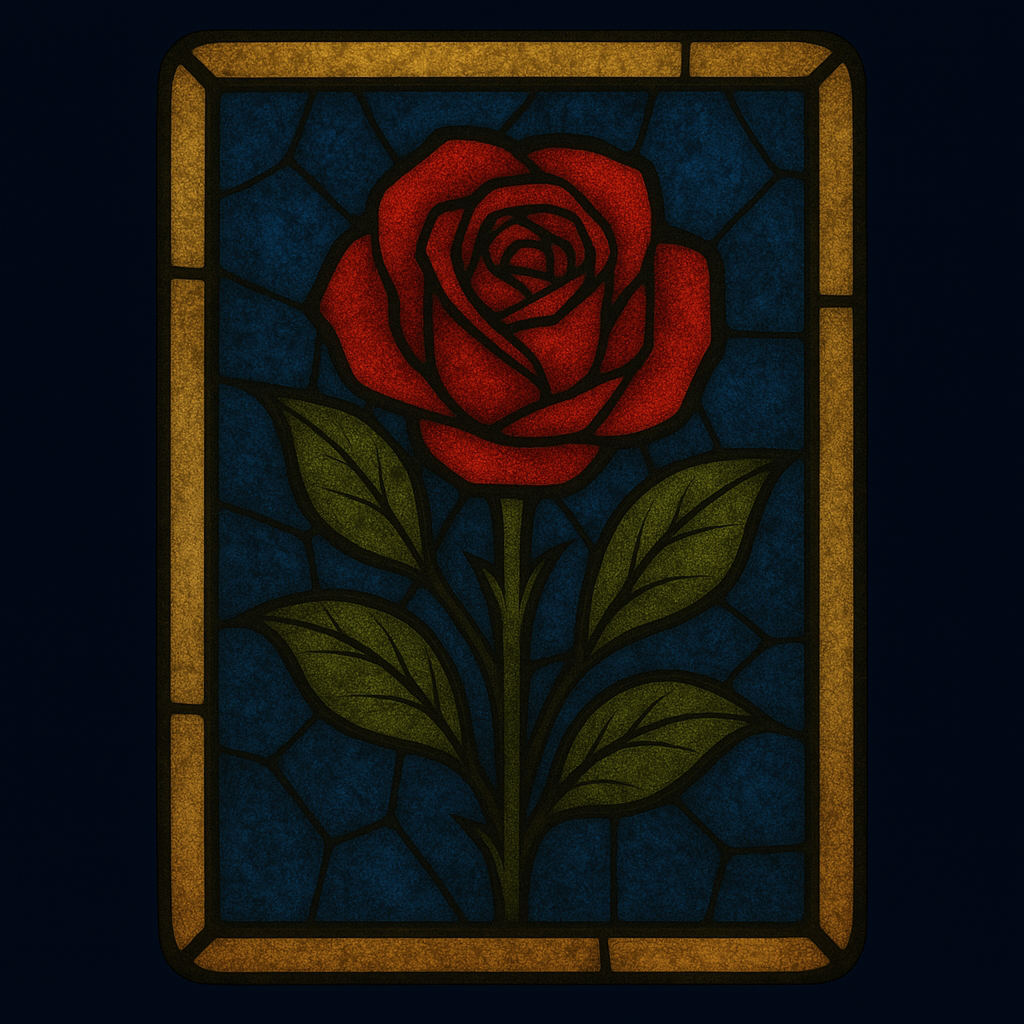 Stained-glass depiction of the Mystical Rose